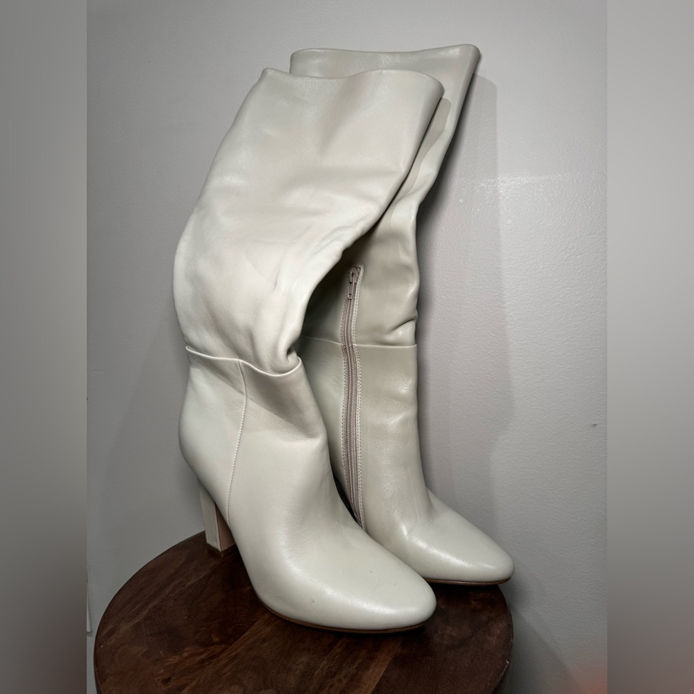 Steve Madden White Knee-High Boots, Block Heel